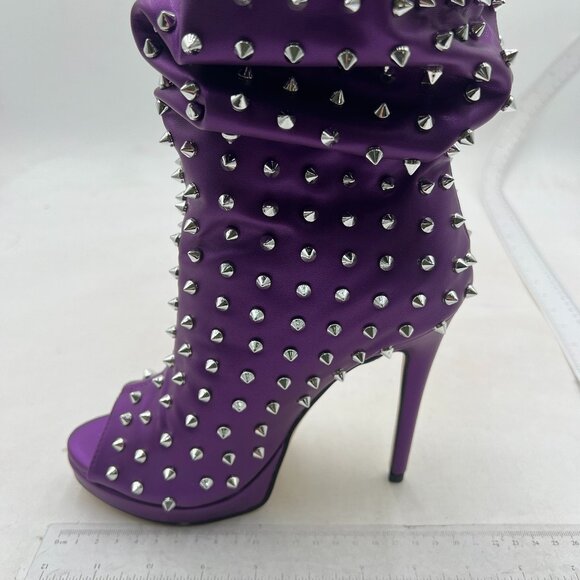 XYD Women Peep Toe High Heels Ankle Boots Rivet Booties Shoes , Purple Boots - Picture 2 of 8